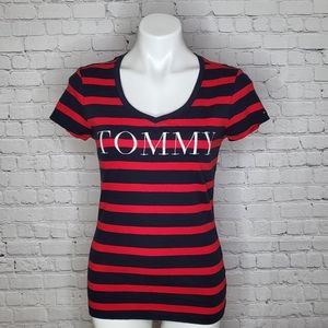 Tommy Hilfiger Red & Navy Striped T-Shirt Size M